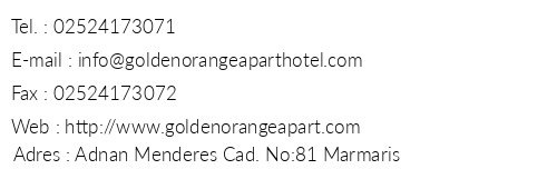 Golden Orange Apart Hotel telefon numaralar, faks, e-mail, posta adresi ve iletiim bilgileri